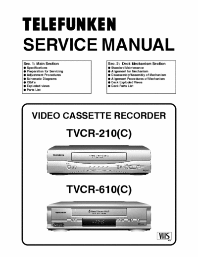 Telefunken TVCR-210  TVCR-610 Schema Elettrico - Parti Meccaniche